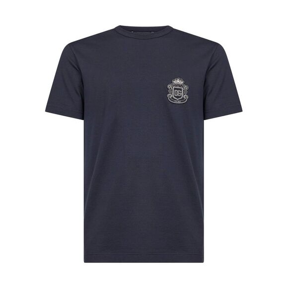 Dolce & Gabbana Men Blue Cotton Heraldic Patch T-Shirt